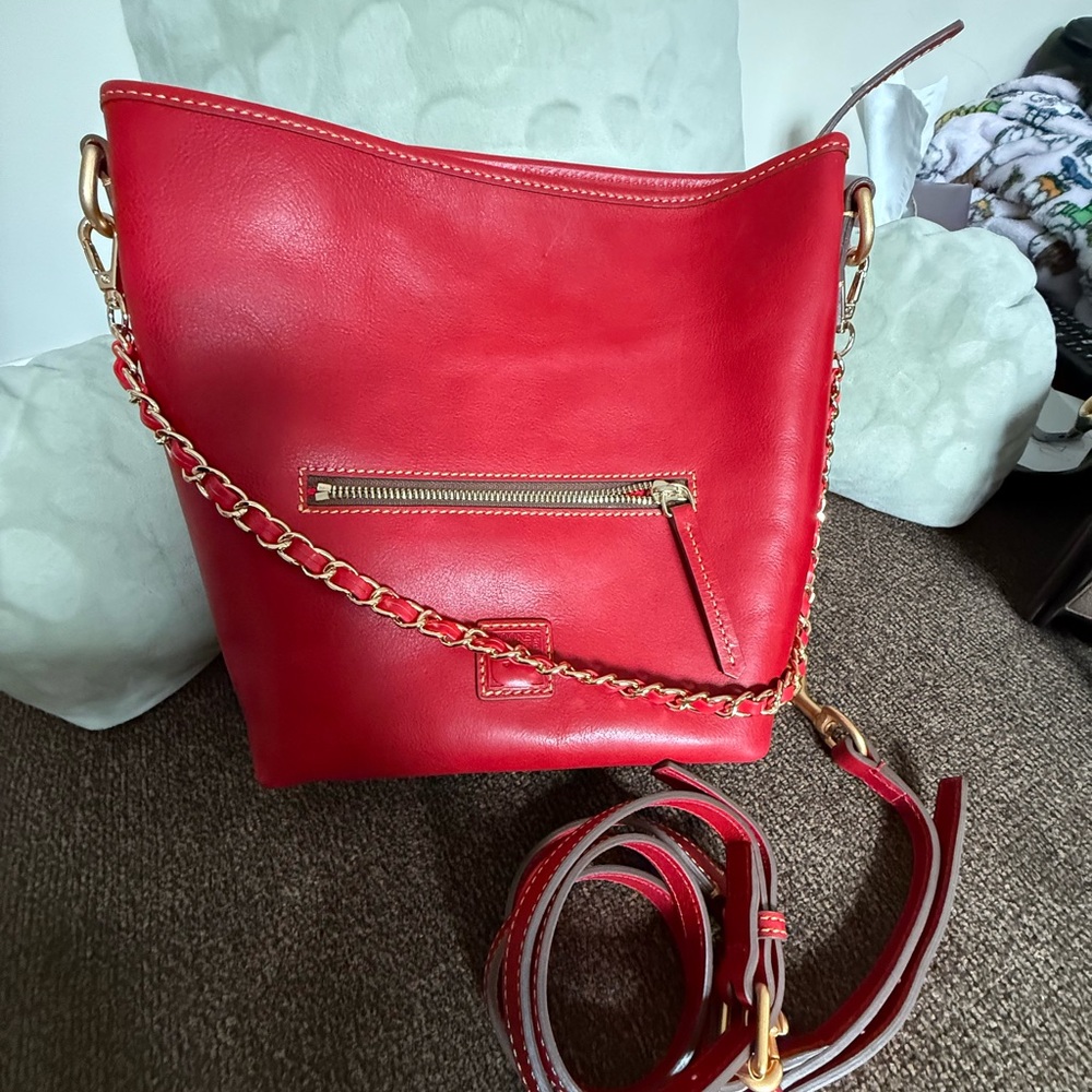 Dooney and Burke Small Hobo Crossbody Red Leather Shoulder Bag - Picture 5 of 5
